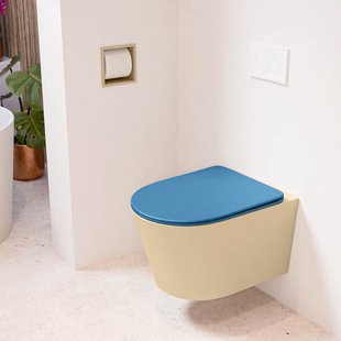 MONDIAZ LAVIE hangend toilet single fire rimless diepspoel Sand, Toiletzitting met quick-release & softclose Jeans