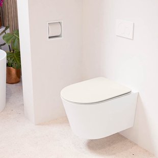 MONDIAZ LAVIE hangend toilet single fire rimless diepspoel Talc, Toiletzitting met quick-release & softclose Linen