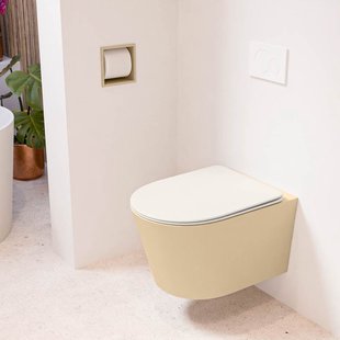 MONDIAZ LAVIE hangend toilet single fire rimless diepspoel Sand, Toiletzitting met quick-release & softclose Linen