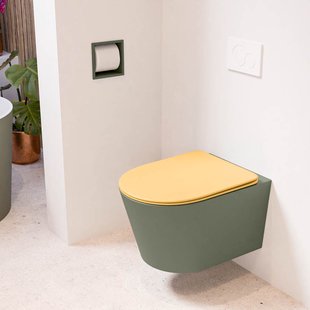 MONDIAZ LAVIE hangend toilet single fire rimless diepspoel Army, Toiletzitting met quick-release & softclose Ocher