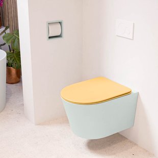 MONDIAZ LAVIE hangend toilet single fire rimless diepspoel Greey, Toiletzitting met quick-release & softclose Ocher