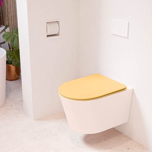 MONDIAZ LAVIE hangend toilet single fire rimless diepspoel Rosee, Toiletzitting met quick-release & softclose Ocher