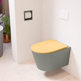 MONDIAZ LAVIE hangend toilet single fire rimless diepspoel Smoke, Toiletzitting met quick-release & softclose Ocher