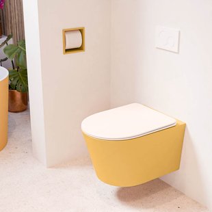 MONDIAZ LAVIE hangend toilet single fire rimless diepspoel Ocher, Toiletzitting met quick-release & softclose Rosee