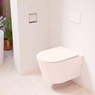 MONDIAZ LAVIE hangend toilet single fire rimless diepspoel Rosee, Toiletzitting met quick-release & softclose Rosee