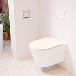MONDIAZ LAVIE hangend toilet single fire rimless diepspoel Talc, Toiletzitting met quick-release & softclose Rosee MONDIAZ LAVIE hangend toilet single fire rimless diepspoel Talc, Toiletzitting met quick-release & softclose Rosee