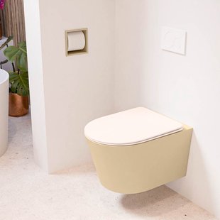 MONDIAZ LAVIE hangend toilet single fire rimless diepspoel Sand, Toiletzitting met quick-release & softclose Rosee