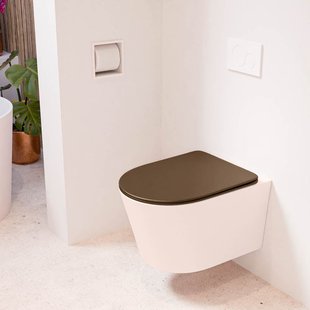 MONDIAZ LAVIE hangend toilet single fire rimless diepspoel Rosee, Toiletzitting met quick-release & softclose Rust