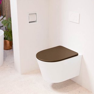 MONDIAZ LAVIE hangend toilet single fire rimless diepspoel Talc, Toiletzitting met quick-release & softclose Rust