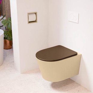 MONDIAZ LAVIE hangend toilet single fire rimless diepspoel Sand, Toiletzitting met quick-release & softclose Rust