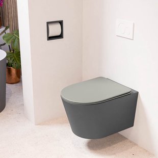 MONDIAZ LAVIE hangend toilet single fire rimless diepspoel Dark Grey, Toiletzitting met quick-release & softclose Smoke