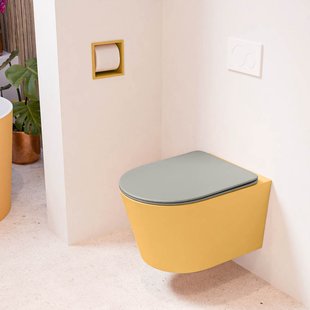 MONDIAZ LAVIE hangend toilet single fire rimless diepspoel Ocher, Toiletzitting met quick-release & softclose Smoke