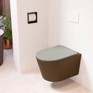 MONDIAZ LAVIE hangend toilet single fire rimless diepspoel Rust, Toiletzitting met quick-release & softclose Smoke