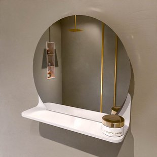 MONDIAZ SPOT spiegel rond 40cm met Spiegelplanchet kleur Talc.