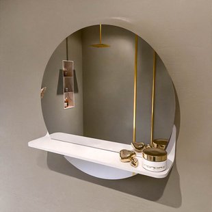 MONDIAZ SPOT spiegel rond 50cm met Spiegelplanchet kleur Talc.