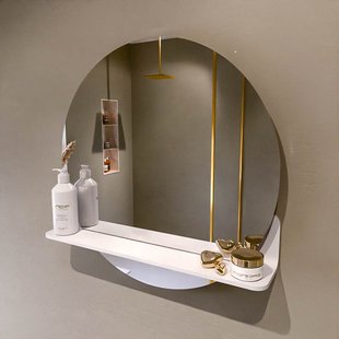 MONDIAZ SPOT spiegel rond 60cm met Spiegelplanchet kleur Talc.