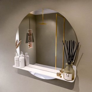 MONDIAZ SPOT spiegel rond 80cm met Spiegelplanchet kleur Talc.