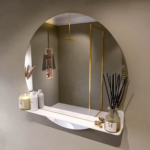 MONDIAZ SPOT spiegel rond 90cm met Spiegelplanchet kleur Talc.