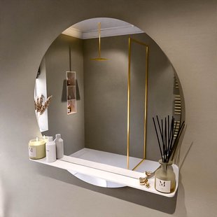 MONDIAZ SPOT spiegel rond 100cm met Spiegelplanchet kleur Talc.