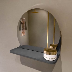 MONDIAZ SPOT spiegel rond 30cm met Spiegelplanchet kleur Dark Grey.