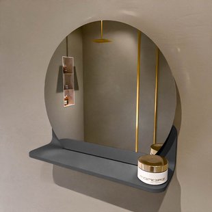MONDIAZ SPOT spiegel rond 40cm met Spiegelplanchet kleur Dark Grey.