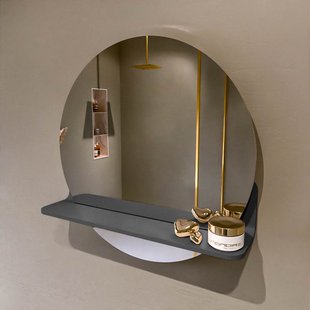 MONDIAZ SPOT spiegel rond 50cm met Spiegelplanchet kleur Dark Grey.