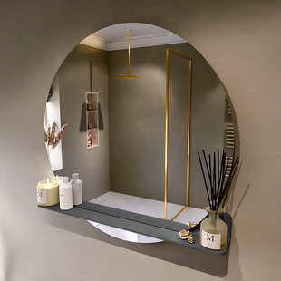 MONDIAZ SPOT spiegel rond 100cm met Spiegelplanchet kleur Dark Grey.