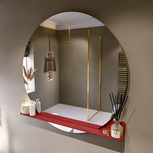 MONDIAZ SPOT spiegel rond 120cm met Spiegelplanchet kleur Fire.