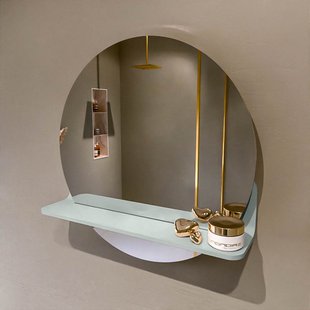 MONDIAZ SPOT spiegel rond 50cm met Spiegelplanchet kleur Greey.