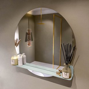 MONDIAZ SPOT spiegel rond 90cm met Spiegelplanchet kleur Greey.