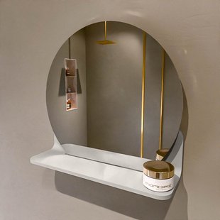 MONDIAZ SPOT spiegel rond 40cm met Spiegelplanchet kleur Linen.