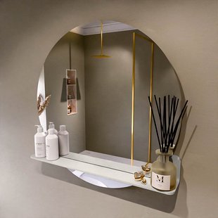 MONDIAZ SPOT spiegel rond 80cm met Spiegelplanchet kleur Linen.