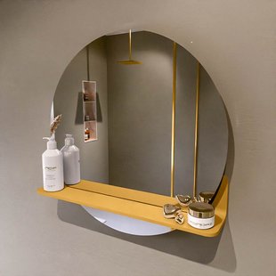 MONDIAZ SPOT spiegel rond 60cm met Spiegelplanchet kleur Ocher.