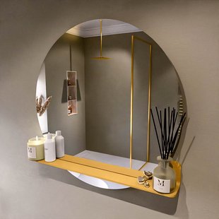 MONDIAZ SPOT spiegel rond 90cm met Spiegelplanchet kleur Ocher.