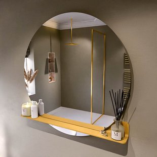 MONDIAZ SPOT spiegel rond 110cm met Spiegelplanchet kleur Ocher.