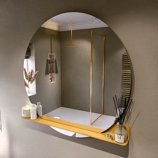 MONDIAZ SPOT spiegel rond 120cm met Spiegelplanchet kleur Ocher.