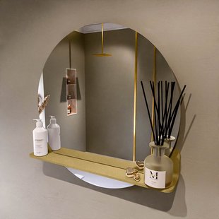 MONDIAZ SPOT spiegel rond 70cm met Spiegelplanchet kleur Oro.