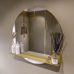 MONDIAZ SPOT spiegel rond 80cm met Spiegelplanchet kleur Oro.