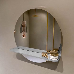 MONDIAZ SPOT spiegel rond 50cm met Spiegelplanchet kleur Plata.