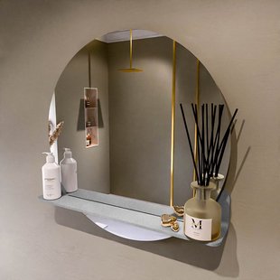 MONDIAZ SPOT spiegel rond 70cm met Spiegelplanchet kleur Plata.