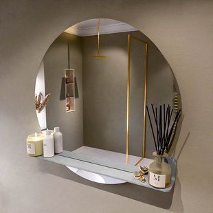 MONDIAZ SPOT spiegel rond 90cm met Spiegelplanchet kleur Plata.