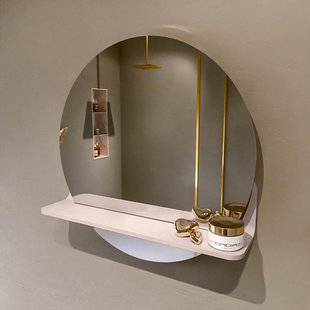 MONDIAZ SPOT spiegel rond 50cm met Spiegelplanchet kleur Rosee.