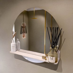 MONDIAZ SPOT spiegel rond 70cm met Spiegelplanchet kleur Rosee.