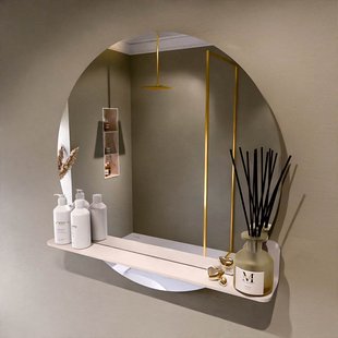 MONDIAZ SPOT spiegel rond 80cm met Spiegelplanchet kleur Rosee.