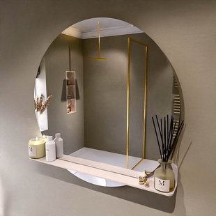 MONDIAZ SPOT spiegel rond 100cm met Spiegelplanchet kleur Rosee.