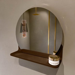 MONDIAZ SPOT spiegel rond 40cm met Spiegelplanchet kleur Rust.
