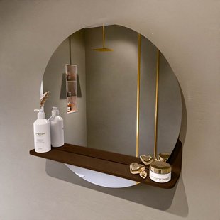 MONDIAZ SPOT spiegel rond 60cm met Spiegelplanchet kleur Rust.