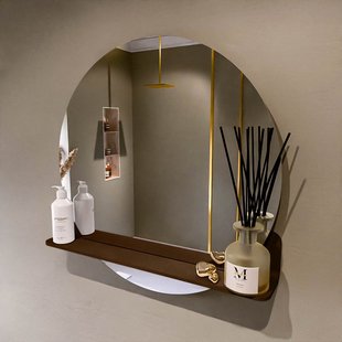 MONDIAZ SPOT spiegel rond 70cm met Spiegelplanchet kleur Rust.