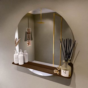 MONDIAZ SPOT spiegel rond 80cm met Spiegelplanchet kleur Rust.