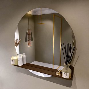 MONDIAZ SPOT spiegel rond 90cm met Spiegelplanchet kleur Rust.